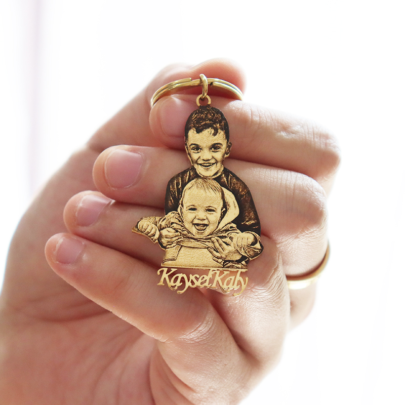 Photography Yellow - Personalized Baby Photo Keychain Engraved Family